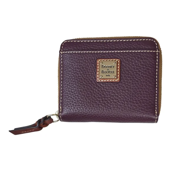 Dooney & Bourke Plum Pebbled Leather Zip Around Wallet Coin Purse Red Interior - Picture 5 of 5